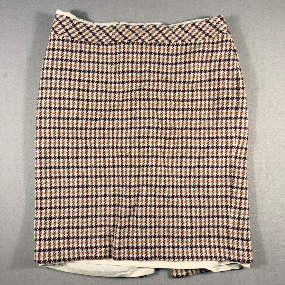 Talbots Houndstooth Wool Blend Pencil Skirt Size 12 Burgundy Tan Professional